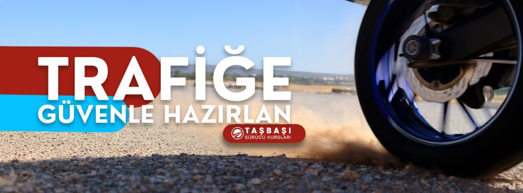 Taşbaşı Sürücü Kursları Eskişehir hero bannerı, 'Trafiğe Güvenle Hazırlan' sloganı ve motosiklet eğitimi görseli ile.